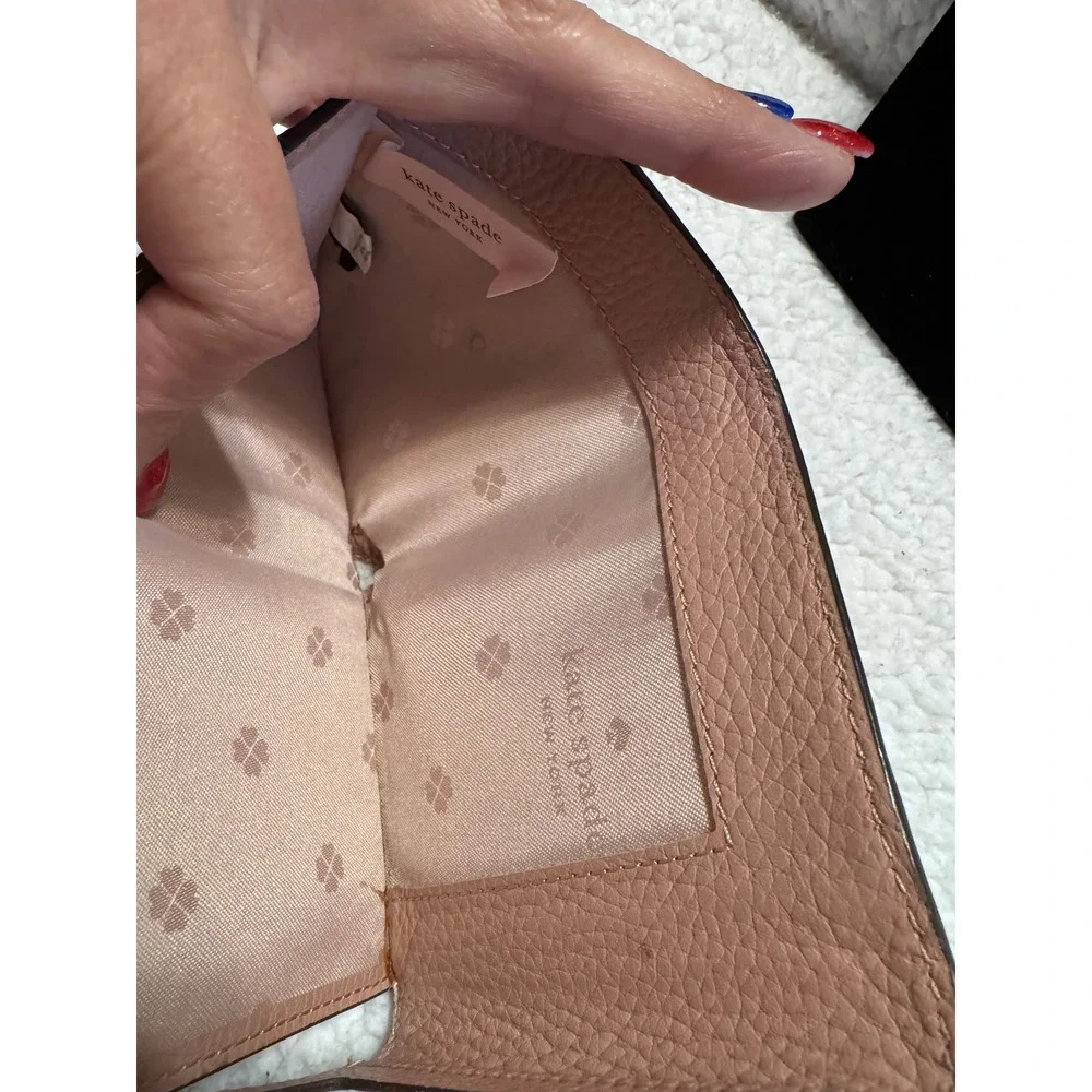 Kate Spade New York Small Pebbled Leather Tri-Fold Wallet Dusty Pink Rose Gold